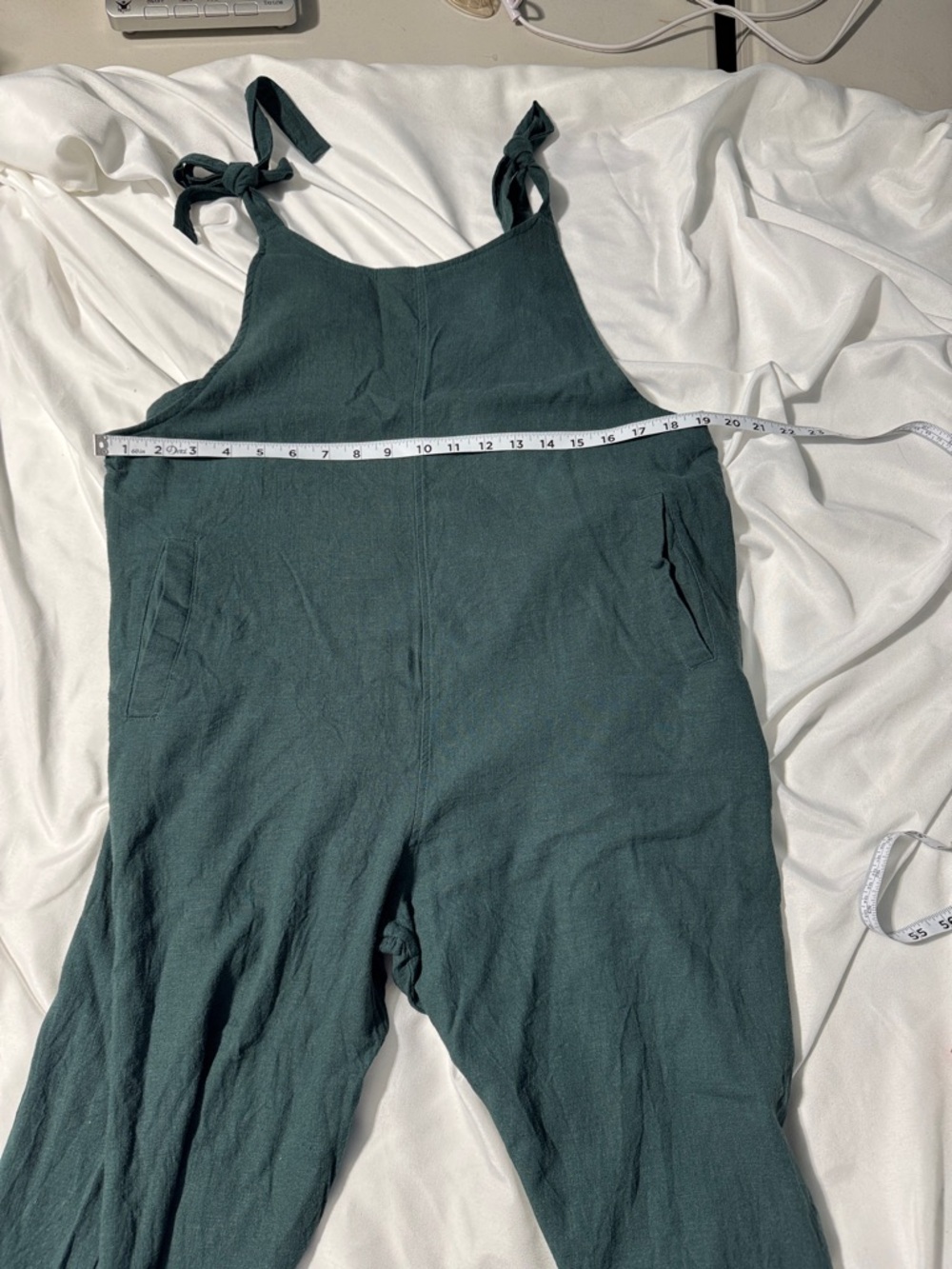 Papillon Linen Blend Jumper – Green Barrel Leg Romper Lagenlook Boho Minimalist - Picture 3 of 10